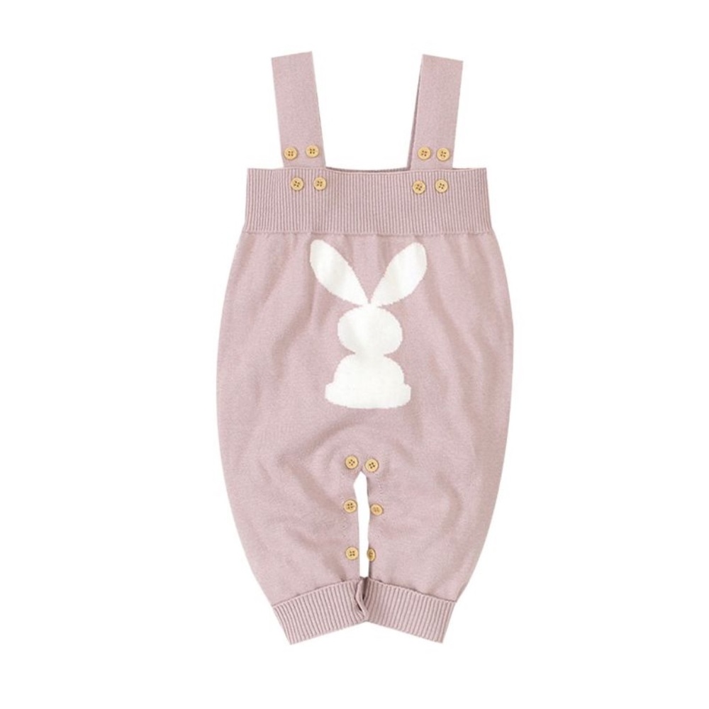 Pink Knit Bunny Jumpsuit Overalls